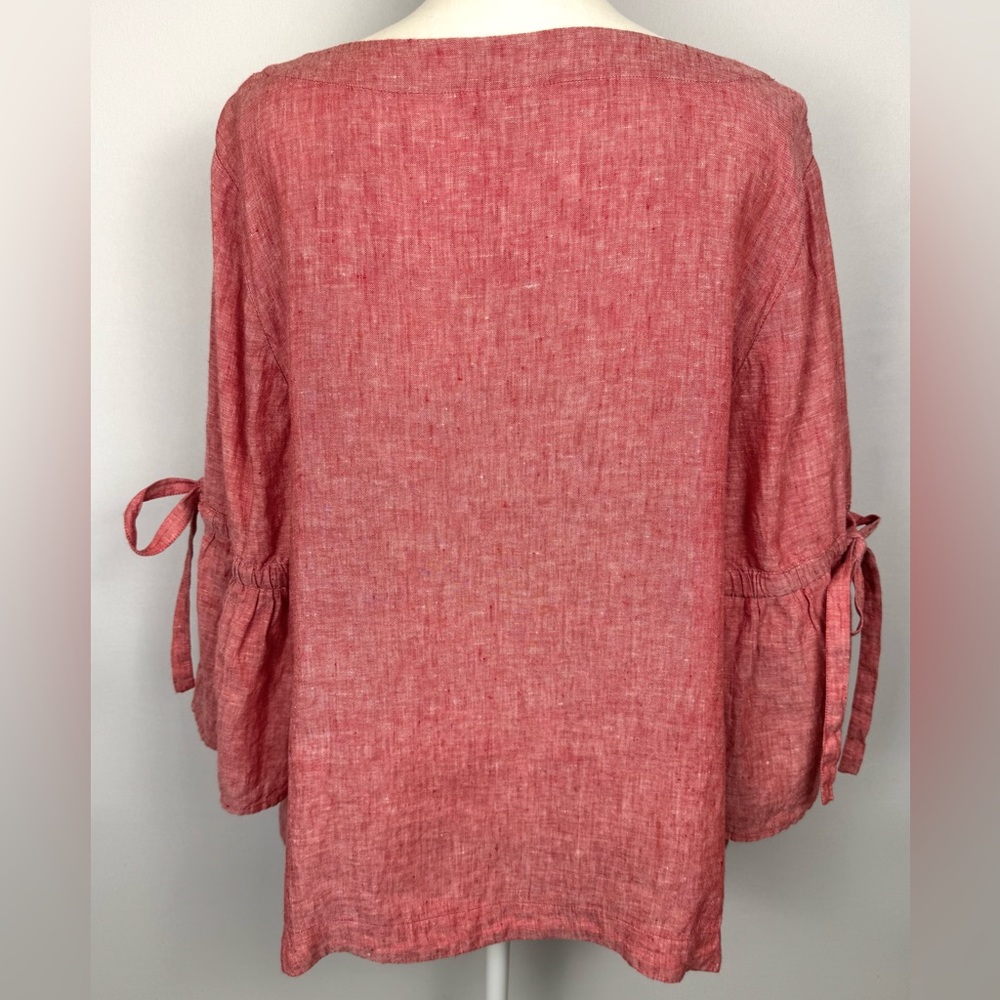 Charter Club Red Chambray Linen Tunic Blouse Bell Sleeves Size XXL Summer Spring - Picture 5 of 7